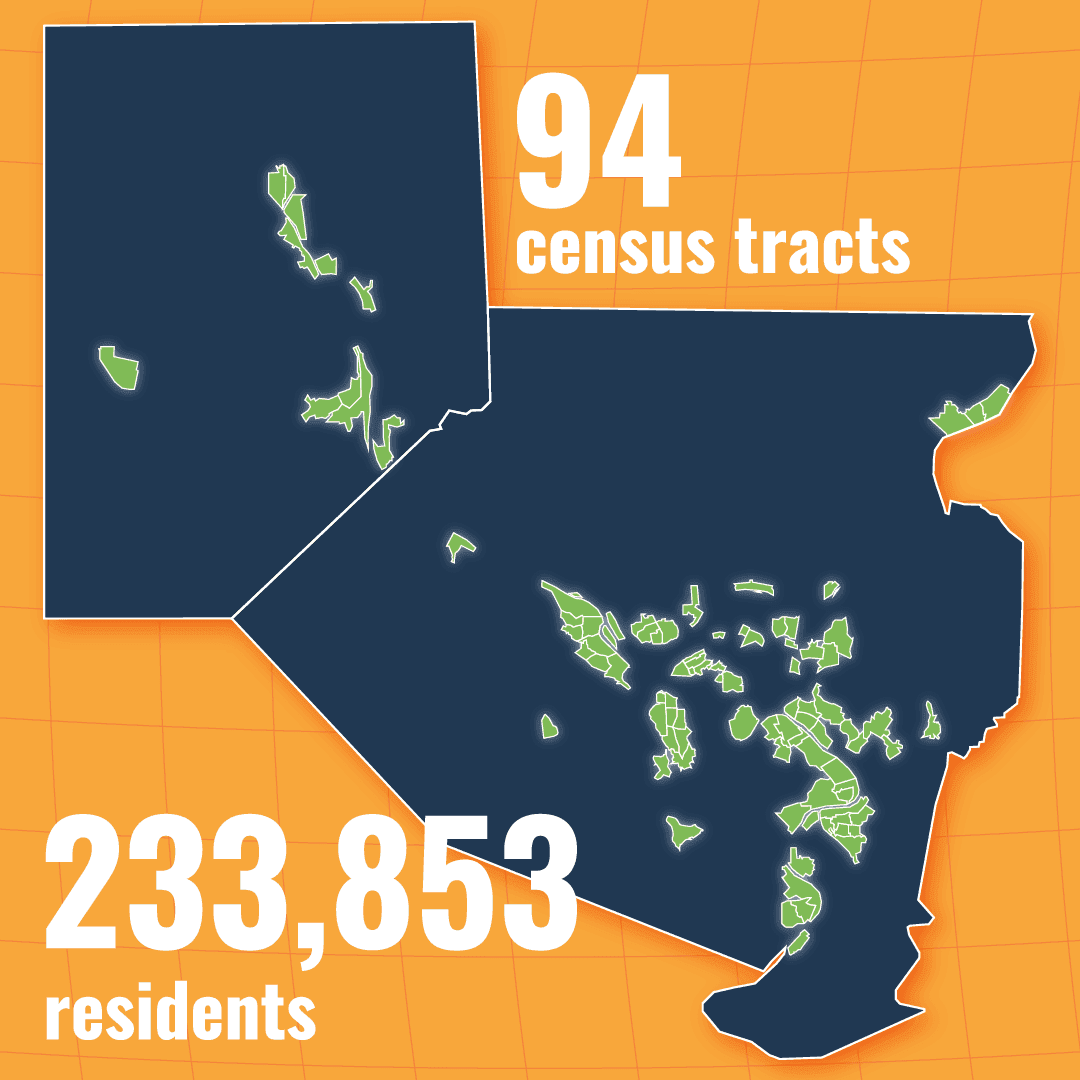 Image of Pennsylvania EJ Census Tracts. 94 census tracts, 233,853 residents.